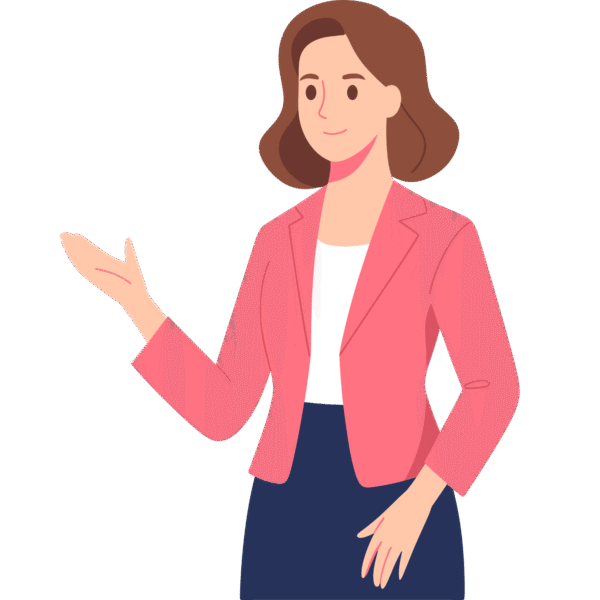 Woman in pink blazer gesturing