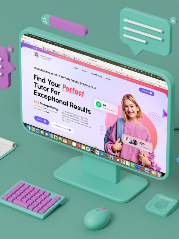 Colorful computer setup with educational website