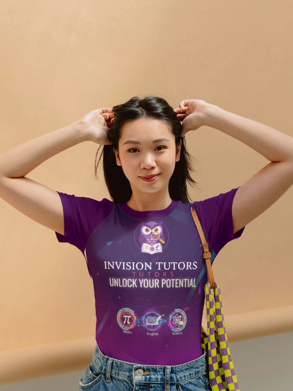 Person wearing a purple educational shirt.